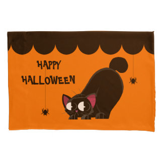 Housse D'oreillers Chat noir et araignée de Halloween