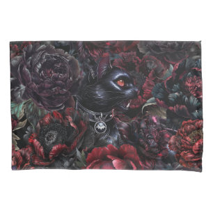 Housse D'oreillers Chat noir gothique & Fleurs sombres