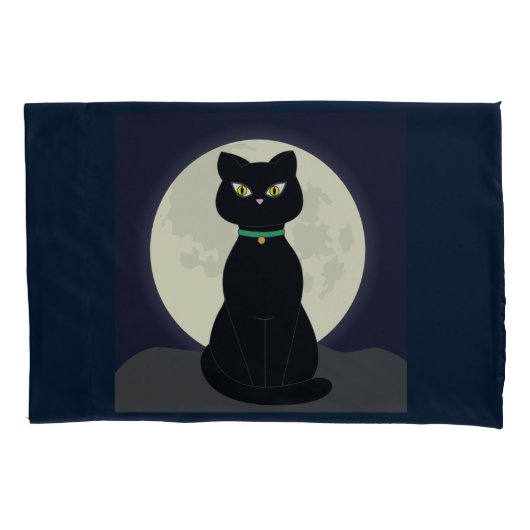 HOUSSE D'OREILLERS CHAT NOIR MOONLIGHT COUSSINS COQUES (devant)