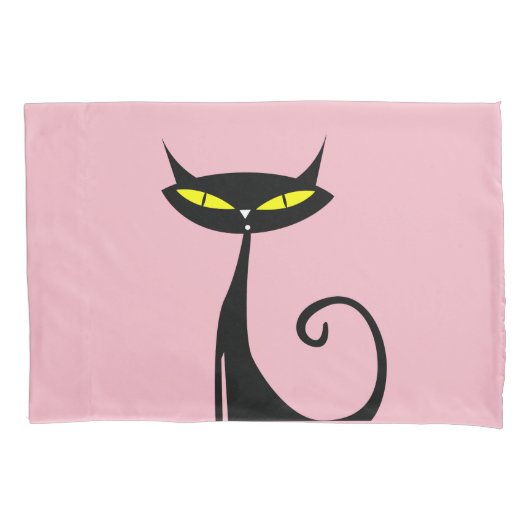 HOUSSE D'OREILLERS CHAT NOIR RETRO COUSSIN COQUES (devant)