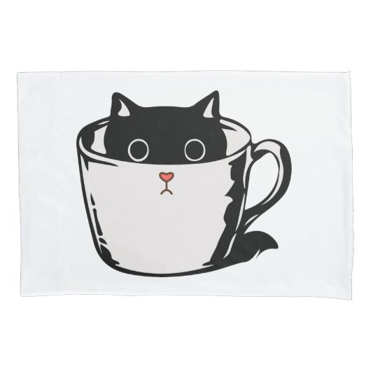 Housse D'oreillers Chaton noir avec nez rouge caché dans une tasse (devant)