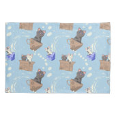 Housse D'oreillers Chats en boîte et gouttes de lait sur bleu (Dos)