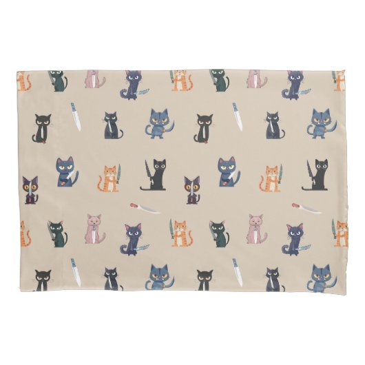 Housse D'oreillers Chats et couteaux Whimsical Pillowcase (devant)