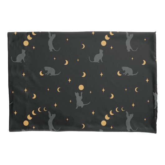 Housse D'oreillers Chats et Phases Lune Pillowcase (devant)