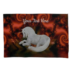 Housse D'oreillers Cheval blanc Unicorne rouge Imaginaire fractal 