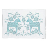 Housse D'oreillers Cheval de Dala suédois Turquoise vert et blanc (devant-gauche)