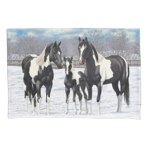 Housse D'oreillers Cheval Pinto Quarter Noir Chevaux Paint Chevaux Da