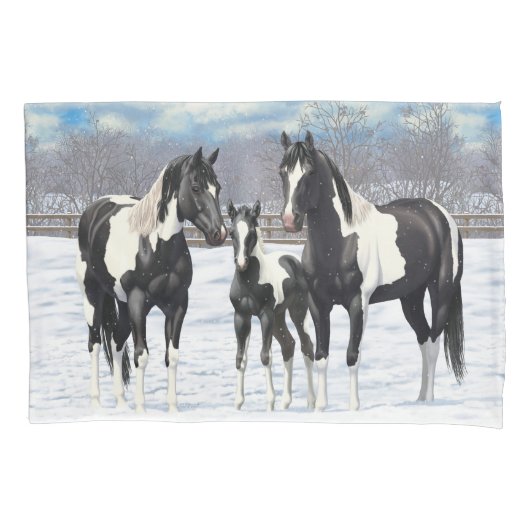 Housse D'oreillers Cheval Pinto Quarter Noir Chevaux Paint Chevaux Da (devant-gauche)