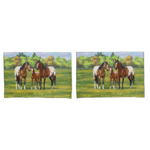 Housse D'oreillers Chevaux Appaloosa De Baie Brown En Pâturage D'Été