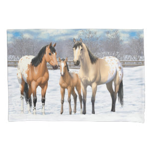 Housse D'oreillers Chevaux Appaloosa En Peau De Bouche En Neige