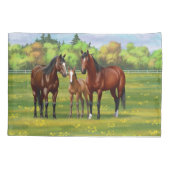 Housse D'oreillers Chevaux Du Quartier De La Baie Brown Dans Les Pâtu (Dos-gauche)