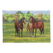 Housse D'oreillers Chevaux Du Quartier De La Baie Brown Dans Les Pâtu (Dos-Droit)