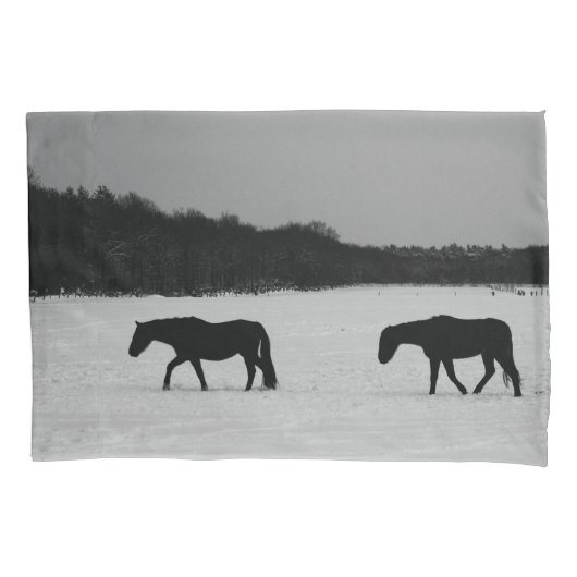 Housse D'oreillers Chevaux Sur La Neige Pccna (devant)
