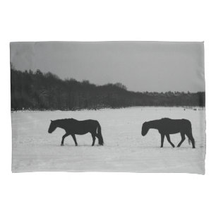 Housse D'oreillers Chevaux sur le lit des neiges