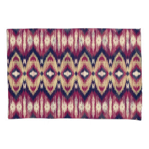 Housse D'oreillers chevron ikat bleu rose, ethnique.