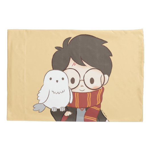 Housse D'oreillers Chibi HARRY POTTER™ & Hedwig (Dos)