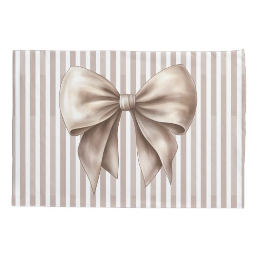 Housse D'oreillers Chic Beige Bow Vertical Stripes Accent Pillowcase (Dos)