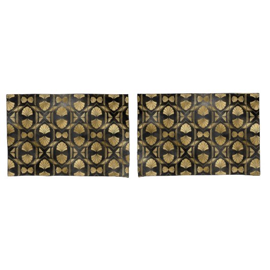 Housse D'oreillers Chic Black & Gold Art Deco Shell Motif (devant-Set)