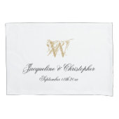 Housse D'oreillers Chic Blanc Or Monogramme + Noms Nouveau Mariage (devant)