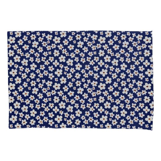 Housse D'oreillers Chic Boho Daisies Motif bleu foncé (devant)