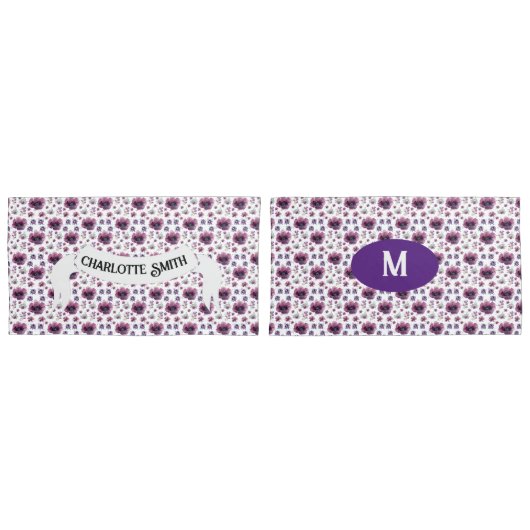 Housse D'oreillers chic floral foliage purple blooming flowers (devant-Set)