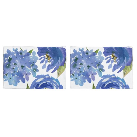 Housse D'oreillers Chic Girl Blue Floral Peonies Hydrangeas (Dos-Set)