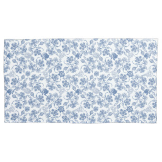 Housse D'oreillers Chic Indigo bleu sur blanc ethnique floral imprimé