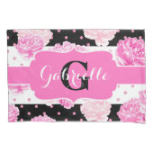 Housse D'oreillers Chic rayures rose Aquarelle Monogramme Floral (devant)