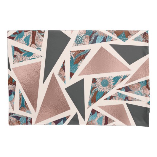 Housse D'oreillers Chic rose Gold Copper Teal Black Floral Geometric (devant)