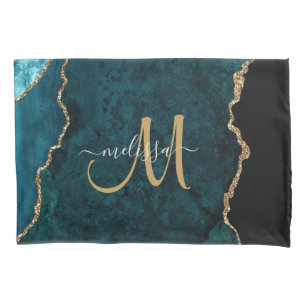 Housse D'oreillers Chic Turquoise Gold Parties scintillant Agate Pers