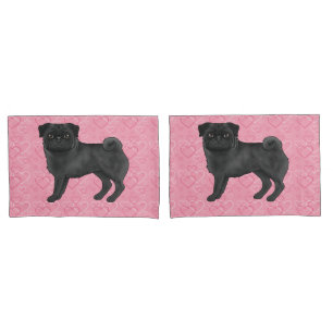 Housse D'oreillers Chien Carlin Noir Dessin Animé Tasse Éponges Motif