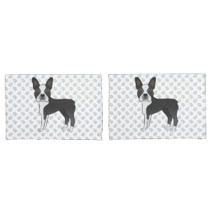 Housse D'oreillers Chien de dessin animé Boston Terrier noir et blanc