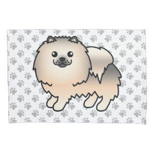 Housse D'oreillers Chien de dessin animé Pomeranian Sable Crème & Pat
