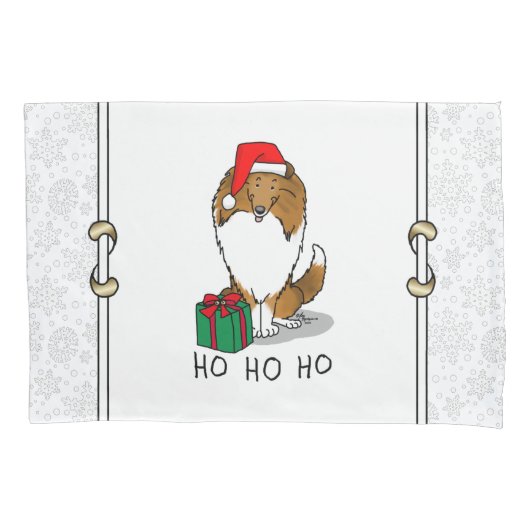 Housse D'oreillers Chien de Noël Santa Hat Shetland Sheepdog (sable) (devant-gauche)