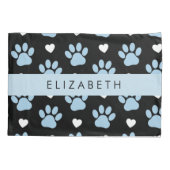 Housse D'oreillers Chien Paws, Blue Paws, White Hearts, Votre Nom (Dos)