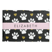 Housse D'oreillers Chien Paws, White Paws, Gold Hearts, Votre Nom (Dos)