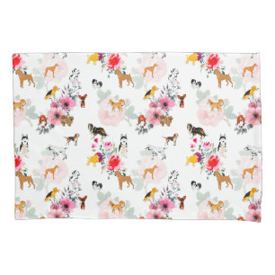 Housse D'oreillers Chiens, Chiens, motif, Fleurs, roses