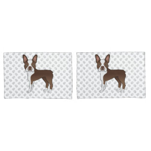 Housse D'oreillers Chiens de dessin animé Boston Terrier marron et pa