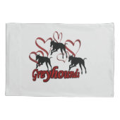 Housse D'oreillers Chiens Gris Et Coeurs Rouges (Dos)