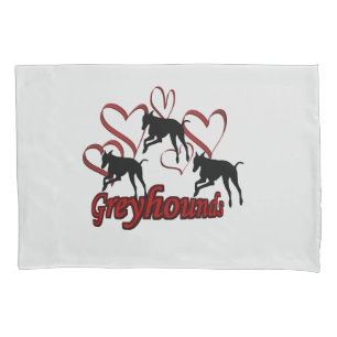 Housse D'oreillers Chiens Gris Et Coeurs Rouges