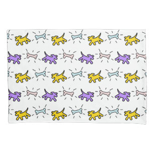 Housse D'oreillers Chiens jaunes violets os Graffiti Style Pillowcase