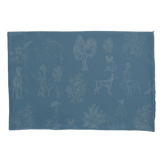 Housse D'oreillers Chiens Lady Toile de Jouy Dark Turquoise (devant)