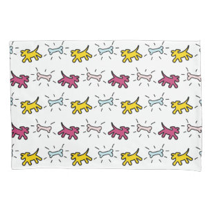 Housse D'oreillers Chiens roses Jaunes B Bones Graffiti Style Pillowc