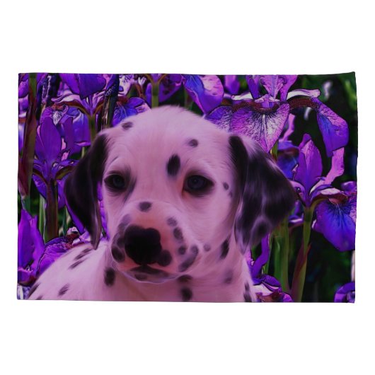 Housse D'oreillers Chiot dalmate Iris Fleurs de Chien Art (Dos)