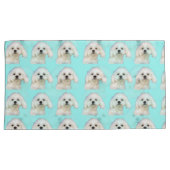 Housse D'oreillers Chiot maltais sur le bleu (devant-Droit)