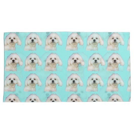 Housse D'oreillers Chiot maltais sur le bleu (devant-Droit)