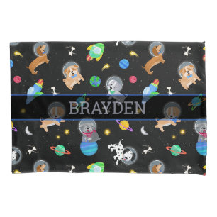 Housse D'oreillers Chiots Dans L'espace Aquarelle Chiots Astronautes