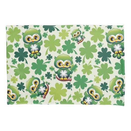 Housse D'oreillers Chouette bébé mignonne St Patrick dessin animé (devant)