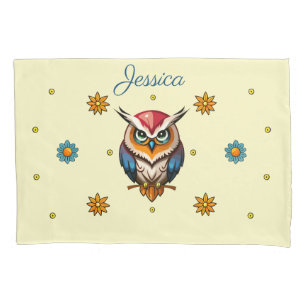 Housse D'oreillers Chouette colorée mignonne avec Fleurs Fille