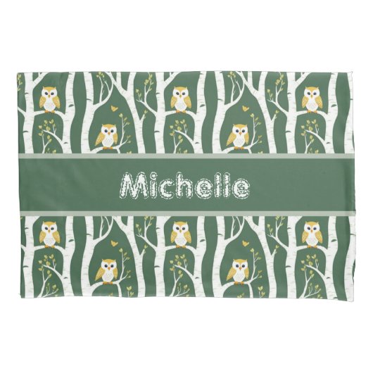 Housse D'oreillers Chouette lunaire et Motif de bouleau (devant-gauche)